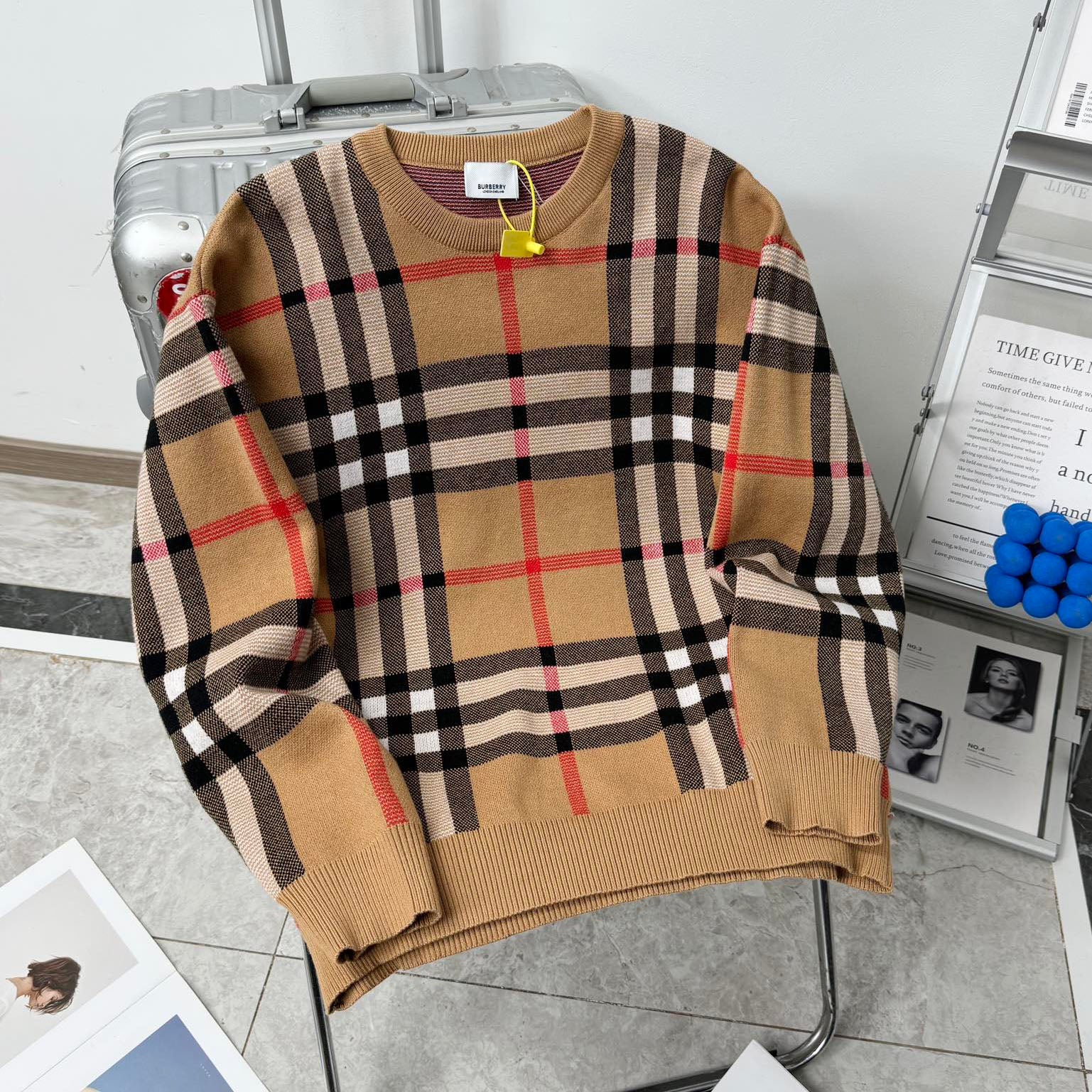 TB Mixed color plaid knitted sweater 1824102215