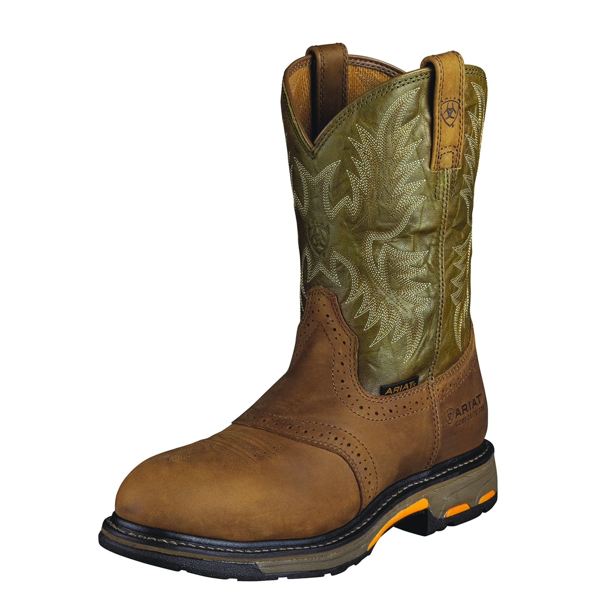 ARIAT Men's WorkHog Pull-on Composite Toe Boot - Aged Bark/Army Green