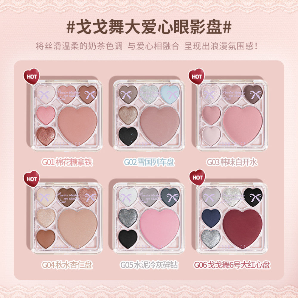 Gege dance six colors big love eye shadow plate smoked blue portable small eye shadow powder blusher one plate daily light makeup female image 2