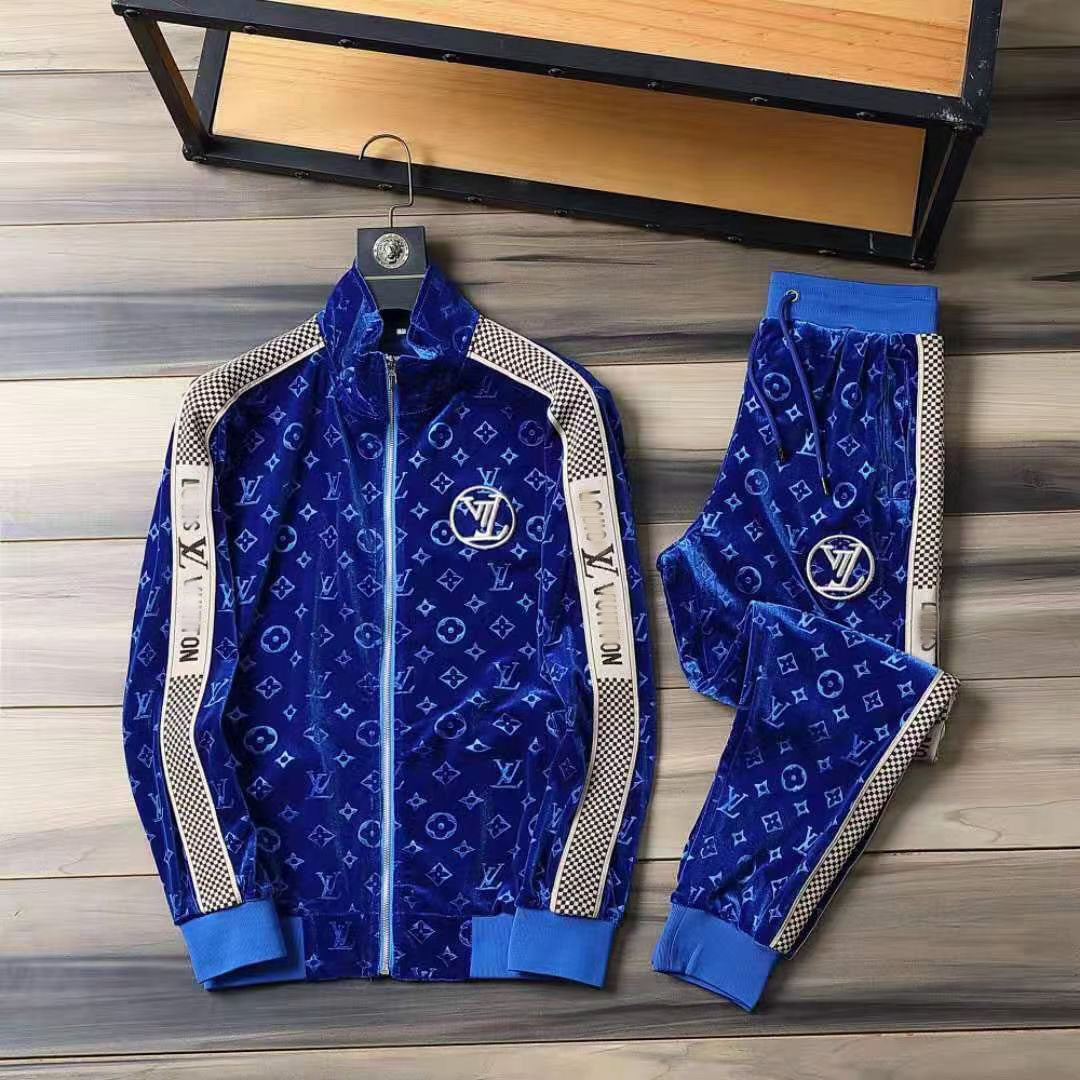 V Blue Embroidered VeVVet Suit LXYMC23021504