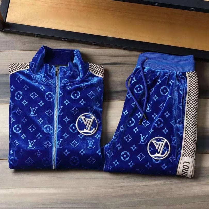 V Blue Embroidered VeVVet Suit LXYMC23021504