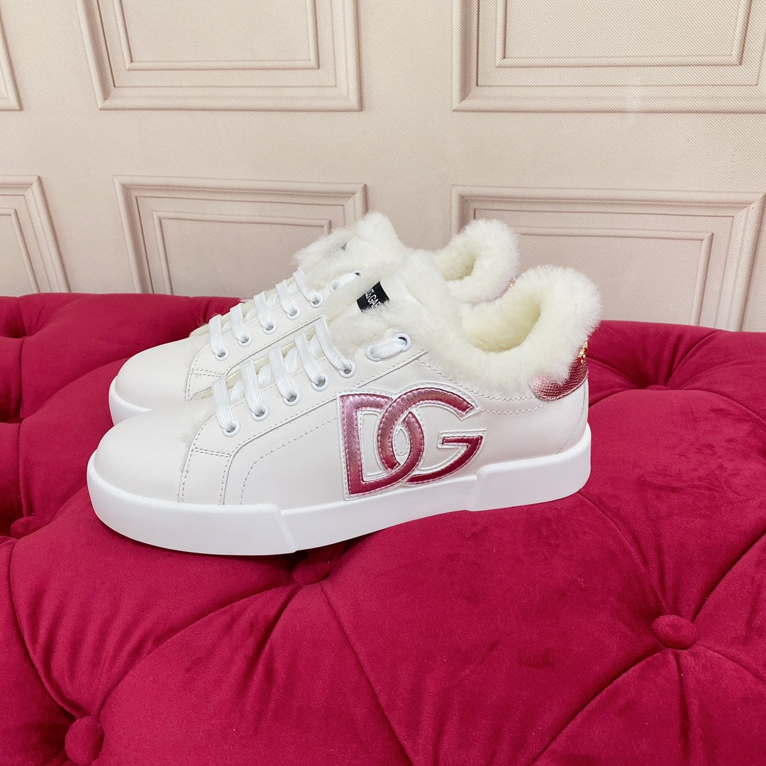 New White Wool Lined Flat DG Sneakers XC24092322
