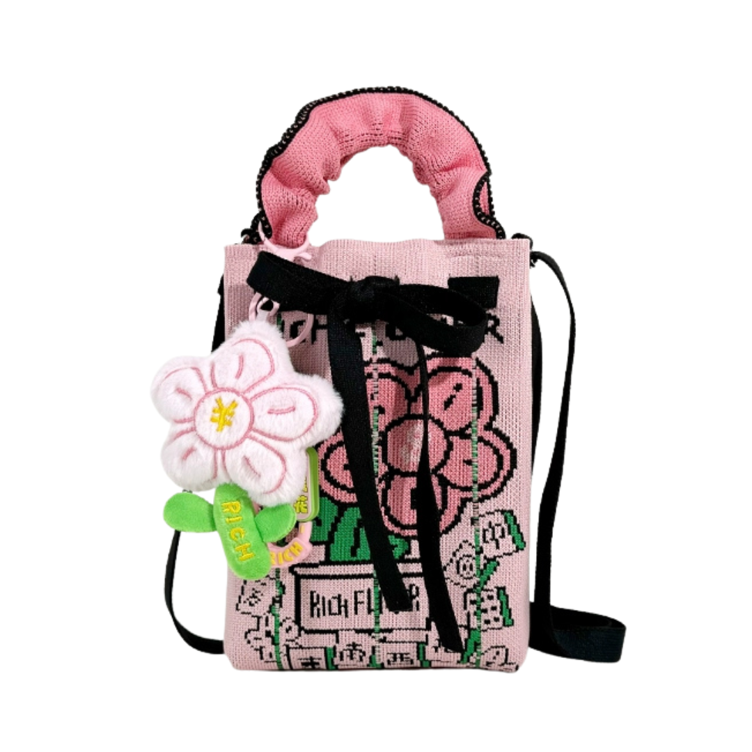 Pink Flower Pot Money Pendant Bag