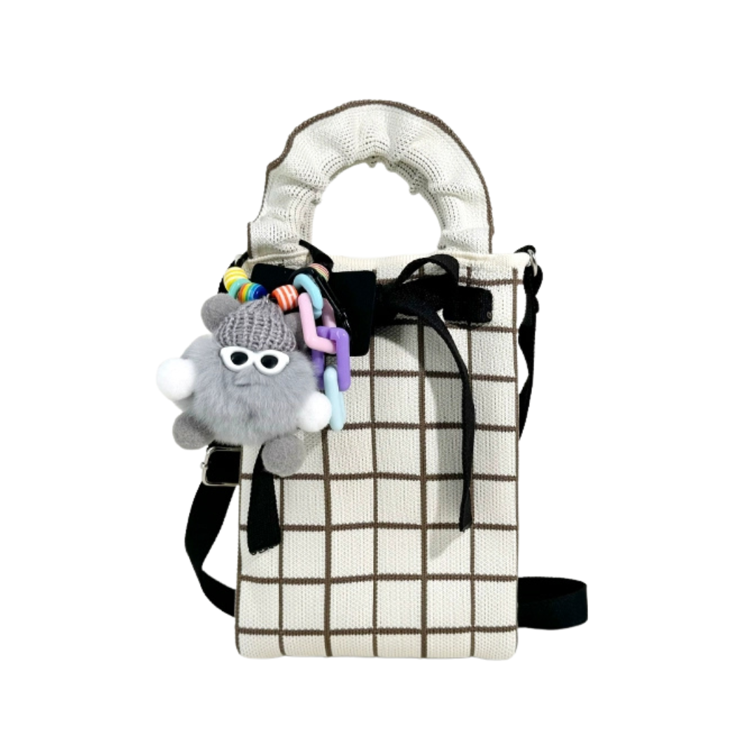 Beige Plaid Gray Cloud Bag