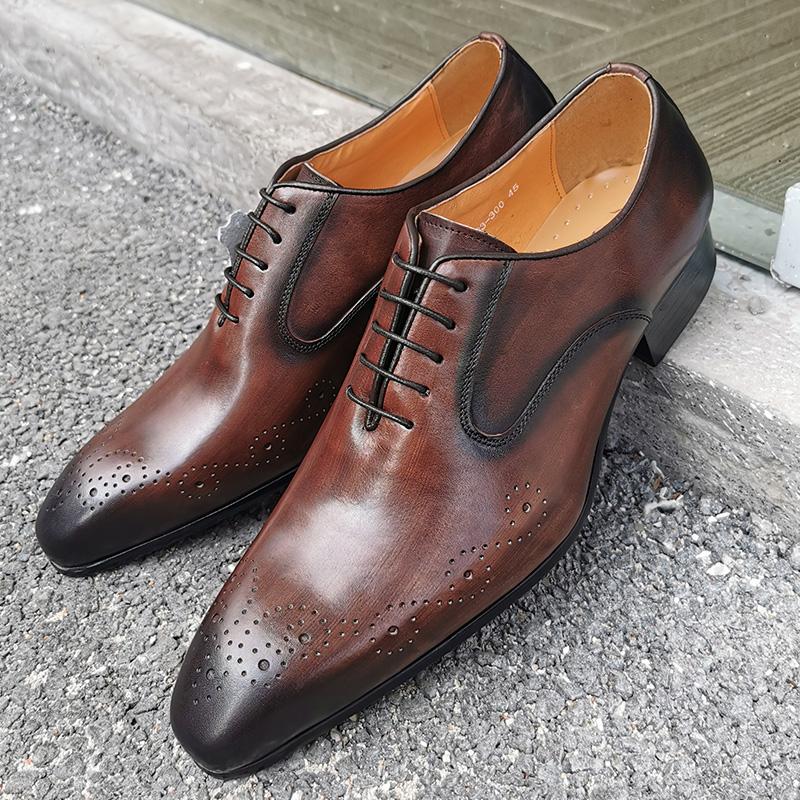 Italian Leather Shoes Classic Formal Shoes Brown Black Pointed Toe Lace Up Dress Shoes Office Wedding Oxford Shoes For Men