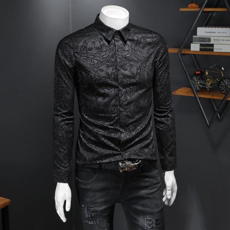 New men's shirt flocked long sleeve shirt 1024022809