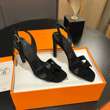 New Leather H Logo Women's High Heeled PD052024022704