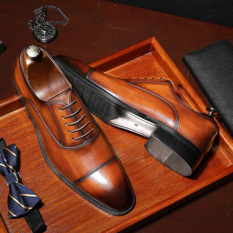 Classic three-joint lace-up men's leather shoes