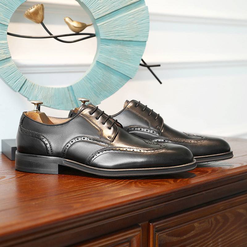 Breathable leather lace-up hand-polished brogue derby shoes（2 colors）