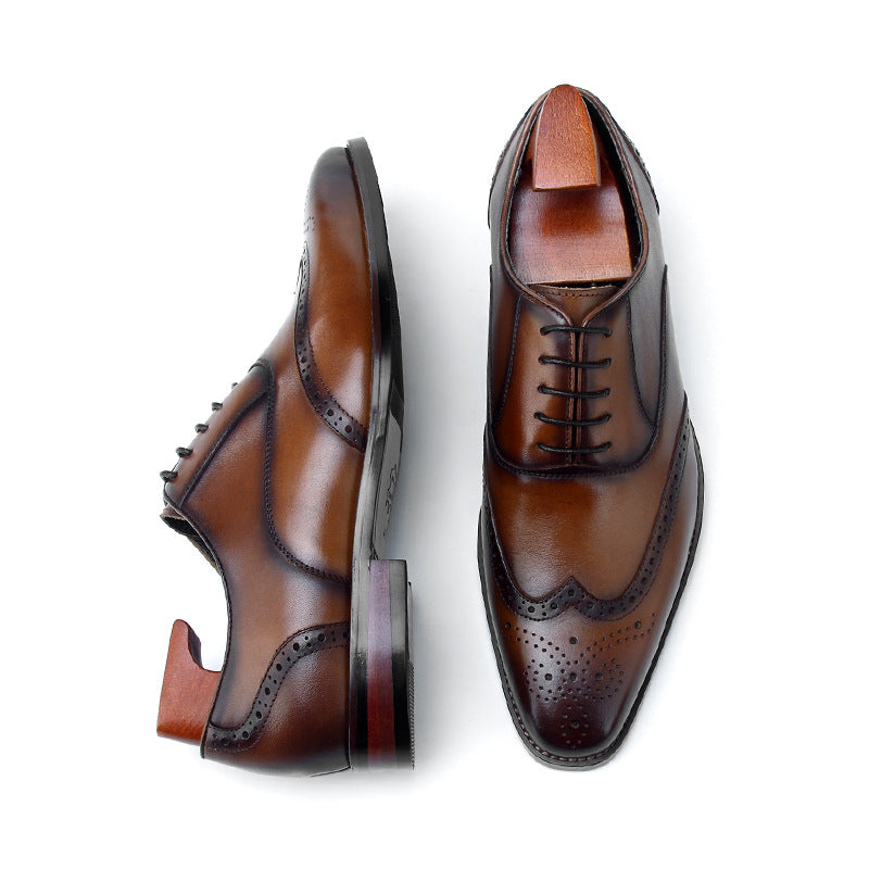 brogue engraved men's british leather shoes