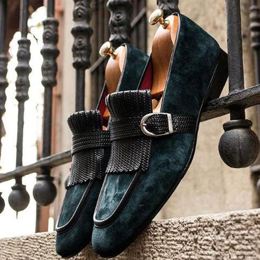 Splice Tassel Side Buckle Slipon Men Dress Shoes