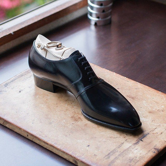 Italian handmade classic style black men's Oxford leather shoes
