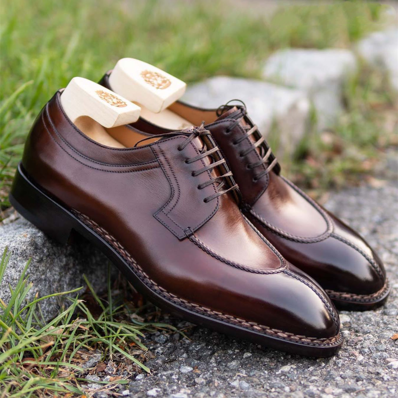 red-brown lace-up classic derby shoes