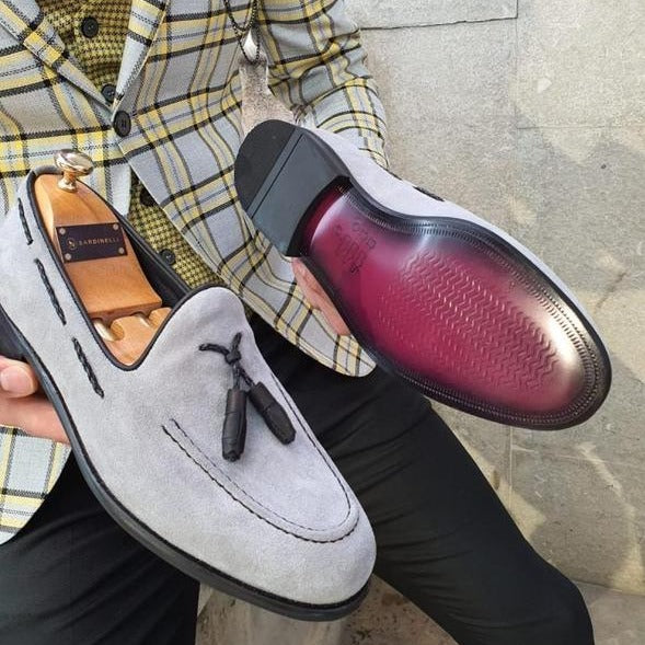 Bellingham Gray Slim Fit Suede Tassel Loafer Shoes