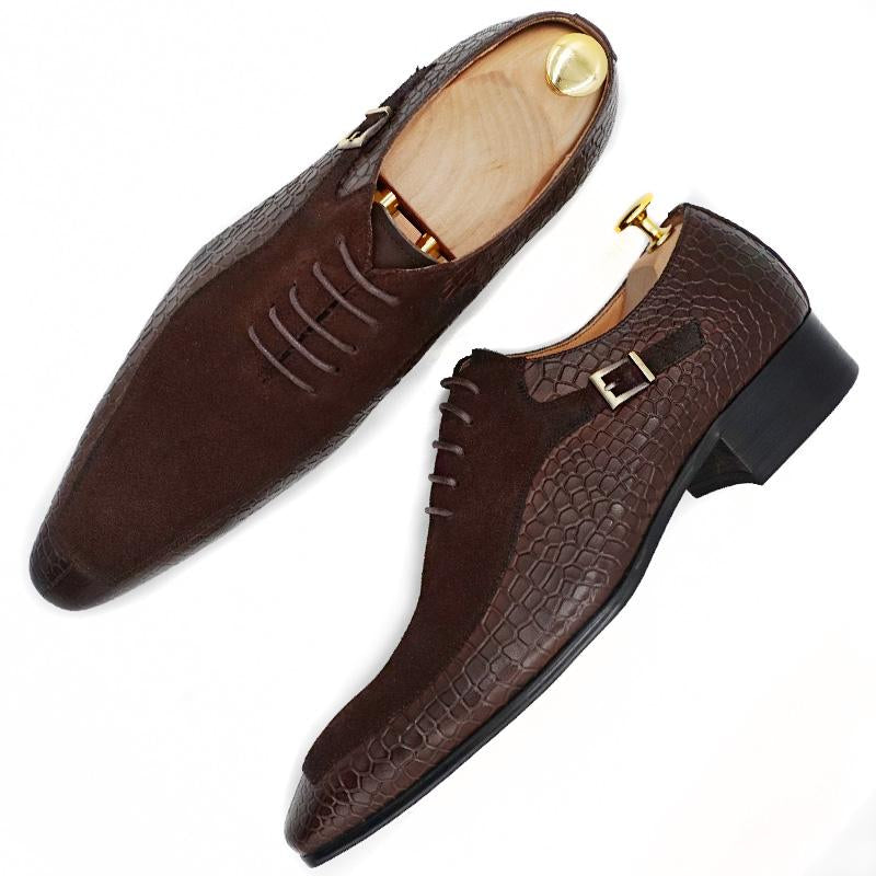 Luxury men's Oxford shoes with split toe black coffee dress men's dress shoes suede patchwork pattern leather shoes for men
