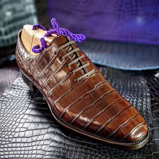 Brown classic handmade men's formal dress Oxford leather shoes